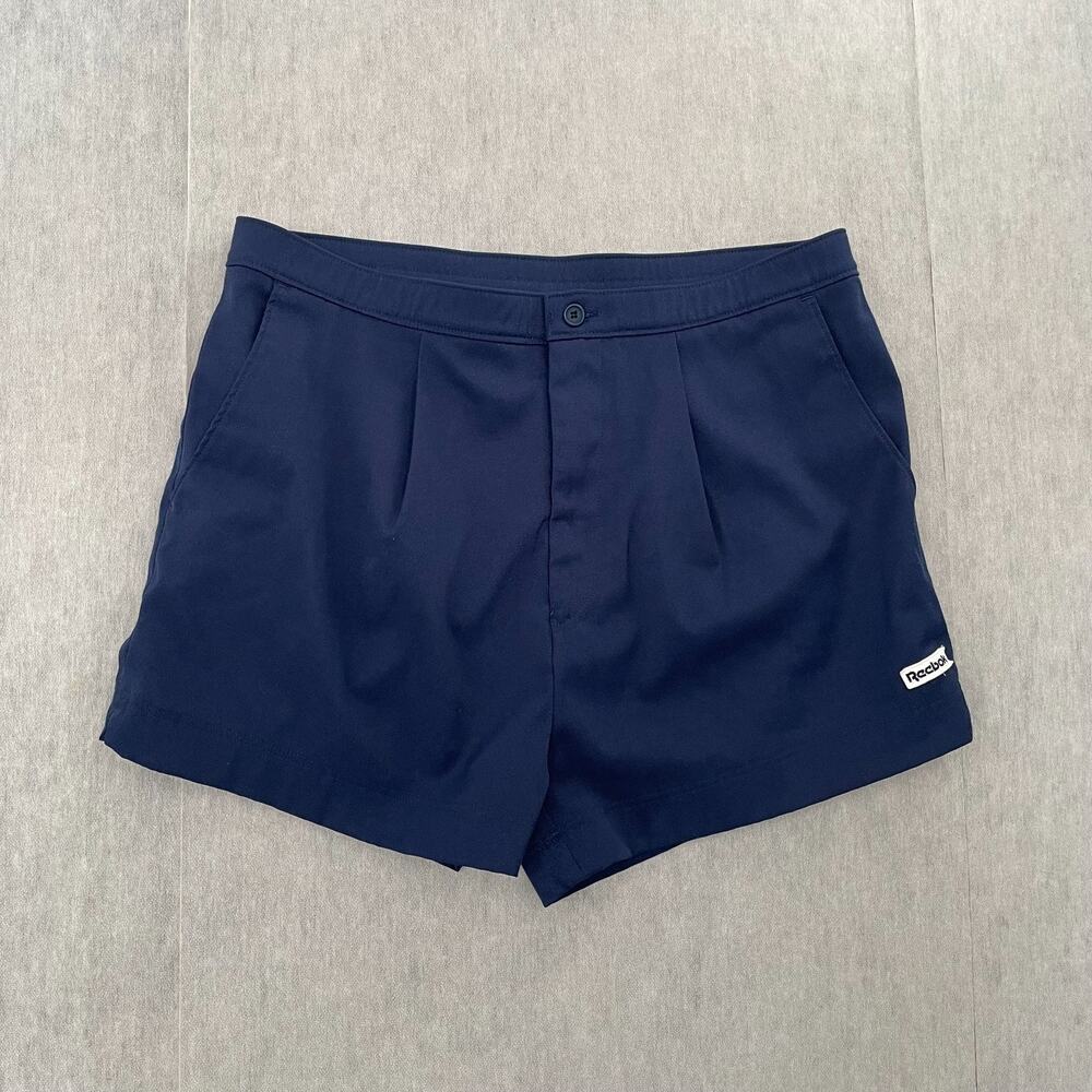 VINTAGE Reebok Shorts Adult 34 Blue Pockets Stretch Made In Japan Logo Mens 80s